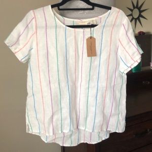 White and pastel stripe linen top